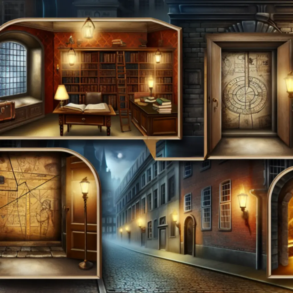 Kluczowe lokacje w grze Escape Game: 1888: pokoje, pracownie, ulice i podziemia